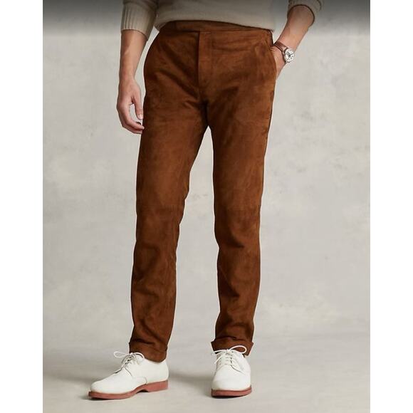 Polo by Ralph Lauren Hunter Brown Genuine Suede Leather Pants - Size 30 - Picture 1 of 14